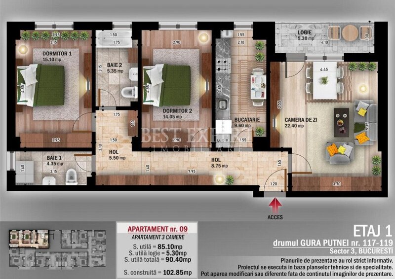 Titan, Pallady, 3 camere geam baie si incalzire pardoseala, 600 m STB